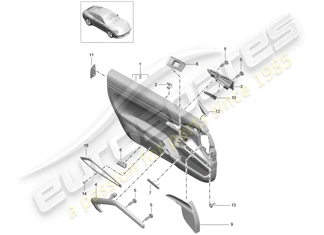 porsche 2017 (991-2) panel de la puerta diagrama de piezas