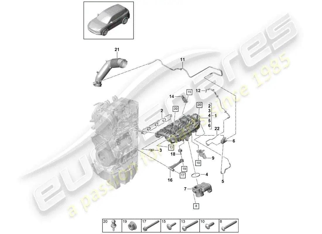porsche 2019 (cayenne e3 9ya/9yb) distribuidor de aire de admisión diagrama de piezas
