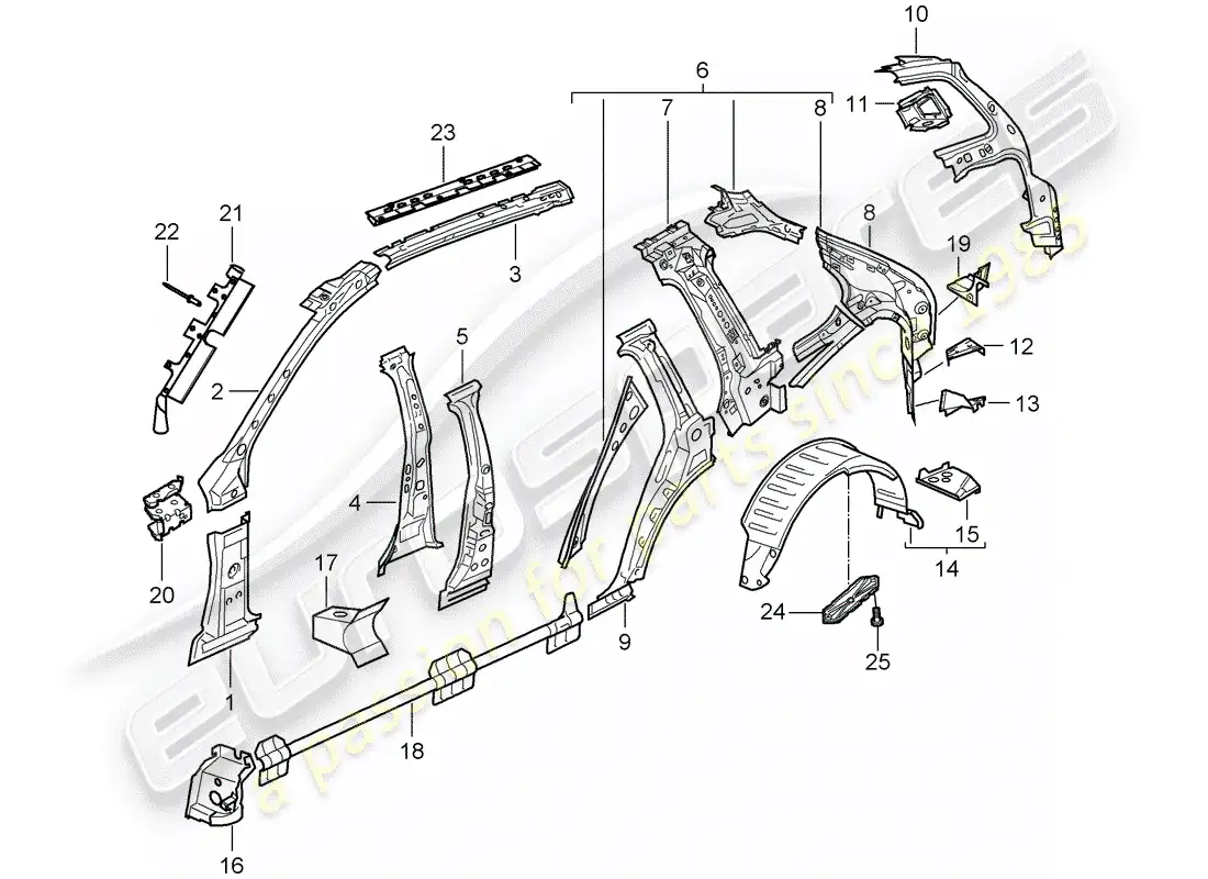 porsche 2010 (cayenne e1 9pa) panel lateral diagrama de piezas