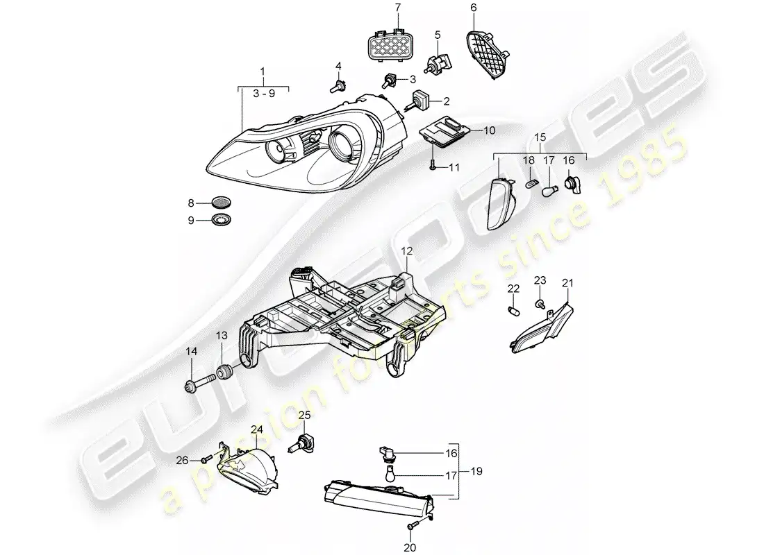 porsche 2009 (cayenne e1 9pa) lámpara de cabeza diagrama de piezas