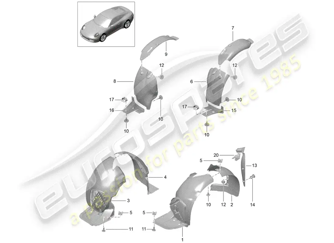 porsche 2012 (991-1) protector de timonera diagrama de piezas