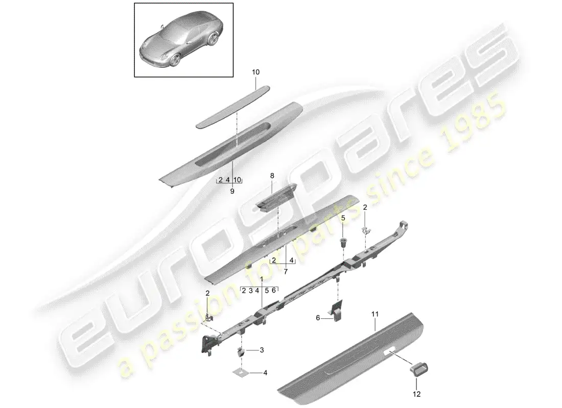 porsche 2012 (991-1) recubrimiento diagrama de piezas