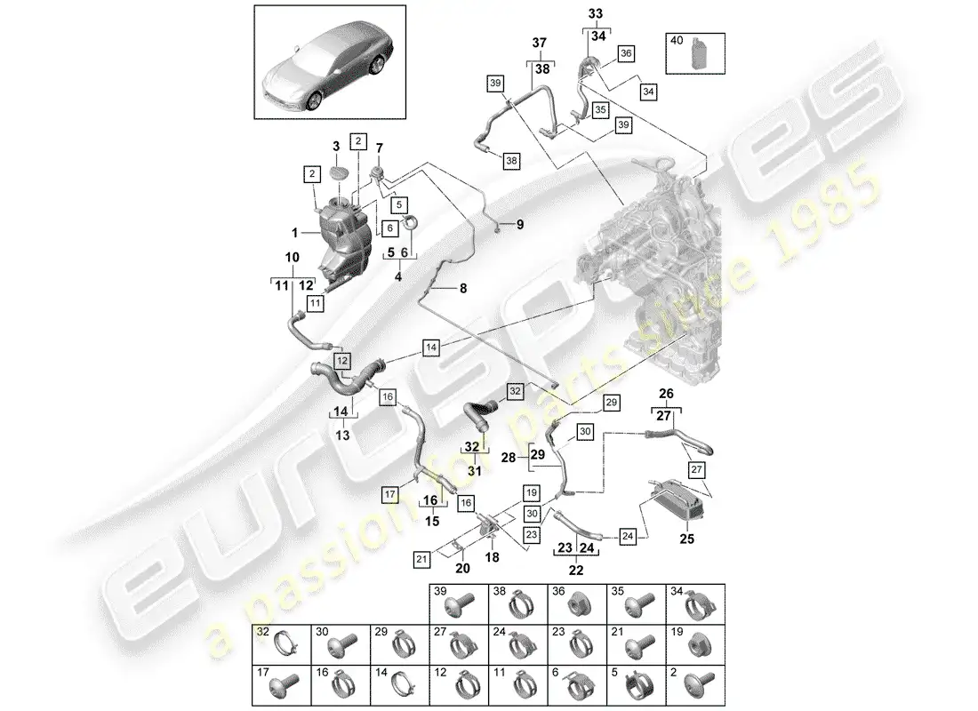 porsche 2019 (panamera 971-1) water cooling diagrama de piezas