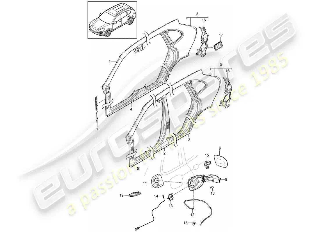 porsche 2016 (cayenne e2 92a) panel lateral diagrama de piezas