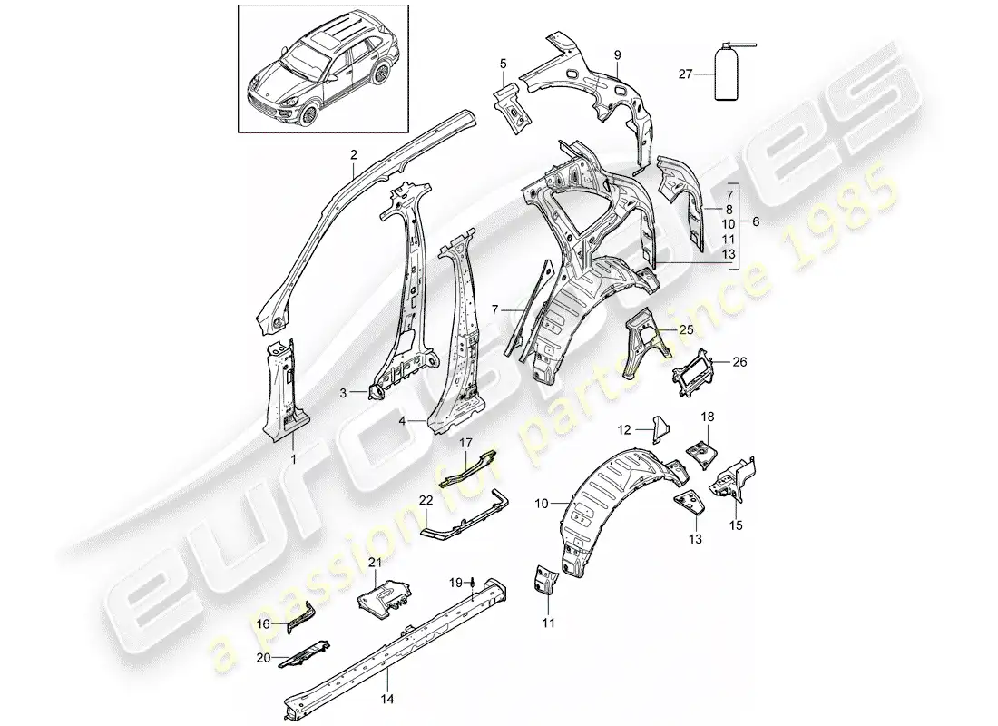 porsche 2016 (cayenne e2 92a) panel lateral diagrama de piezas