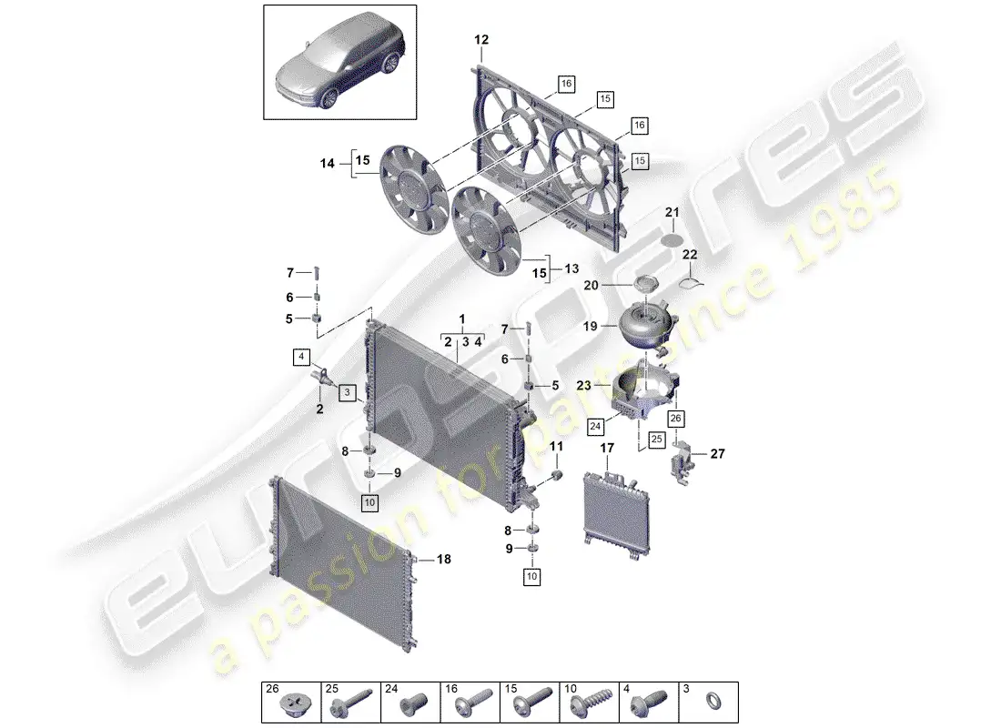 porsche 2018 (cayenne e3 9ya/9yb) water cooling diagrama de piezas