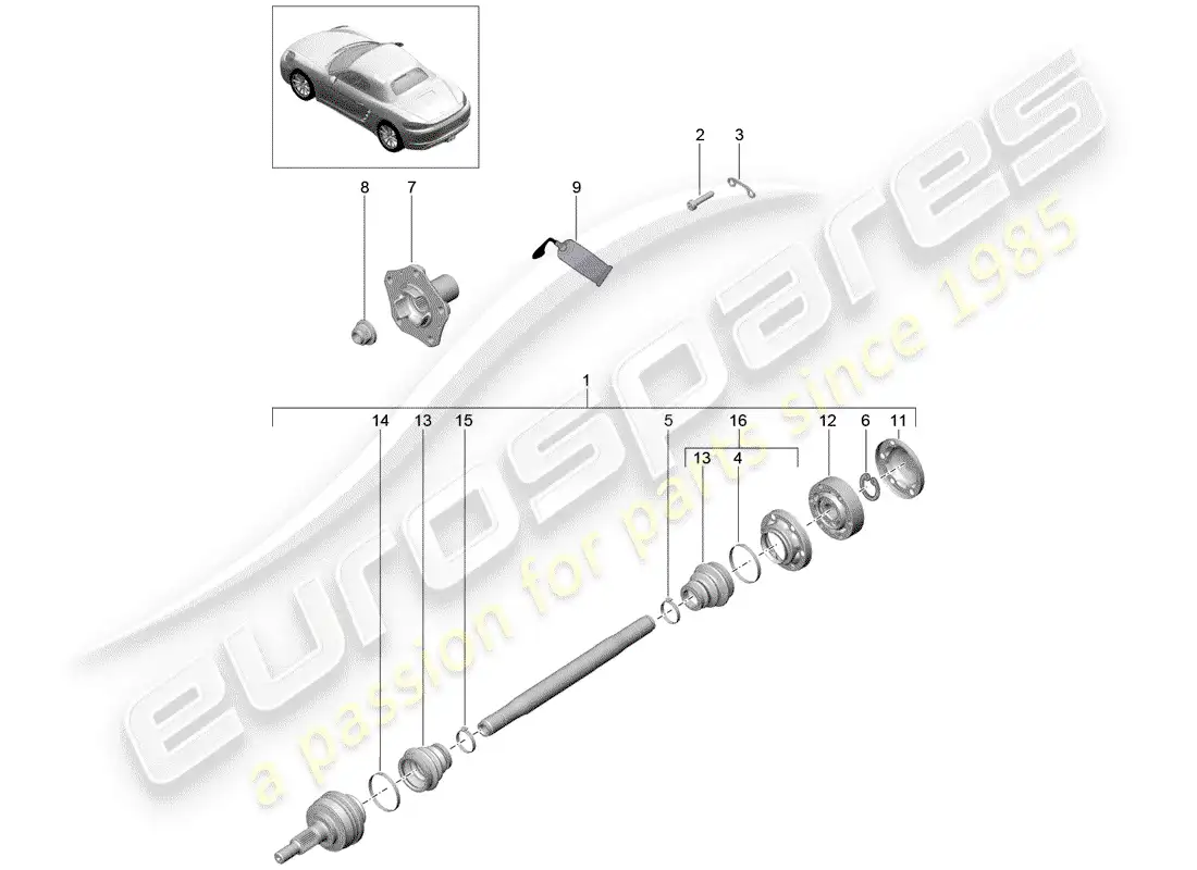 porsche 2020 (718 boxster) eje de accionamiento diagrama de piezas