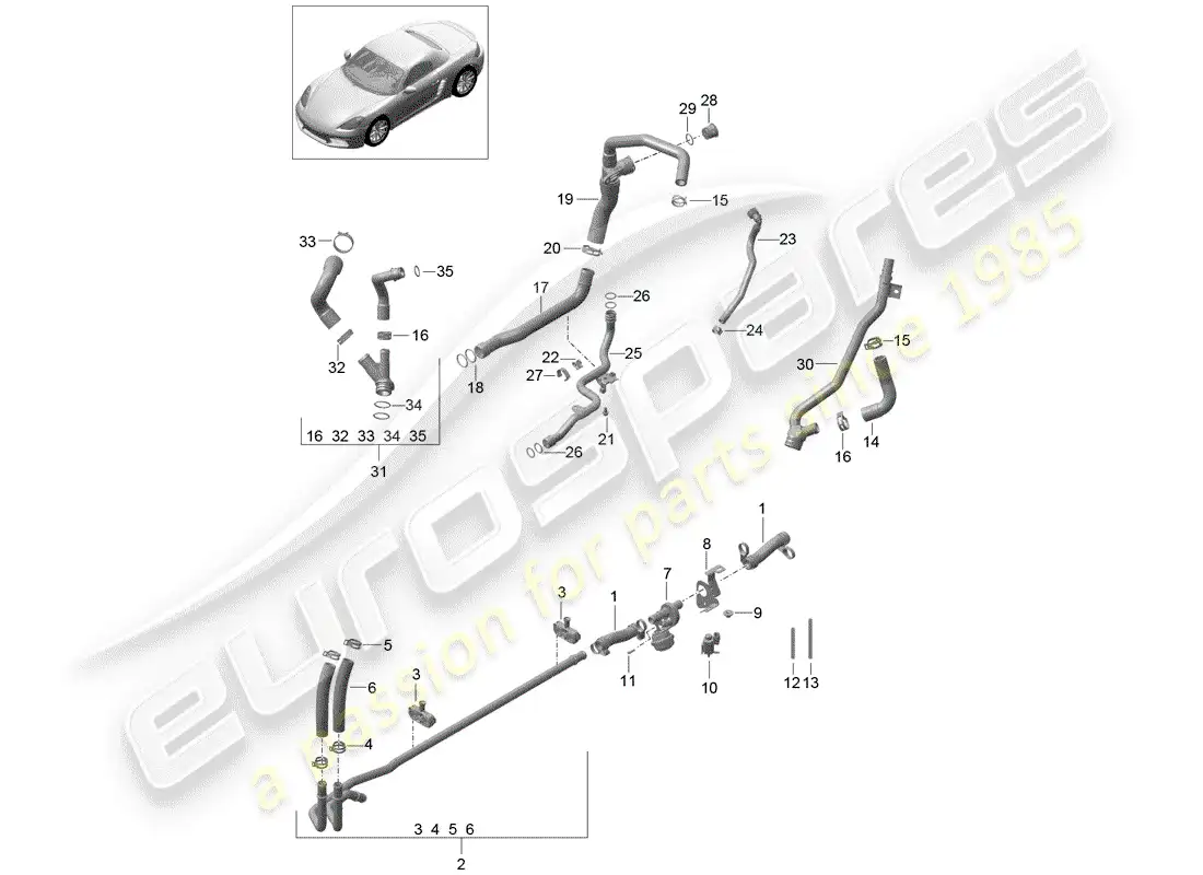 porsche 2020 (718 boxster) water cooling diagrama de piezas
