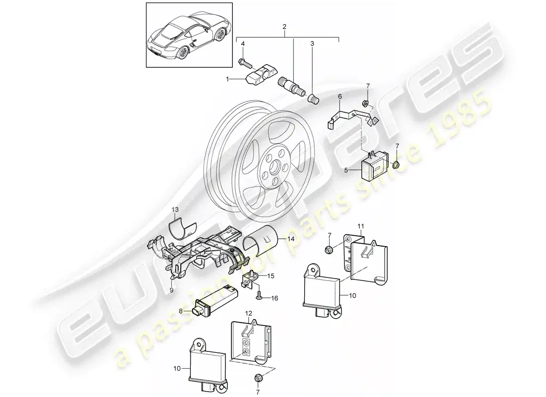porsche 2009 (987 cayman) sistema de control de presión de neumáticos diagrama de piezas