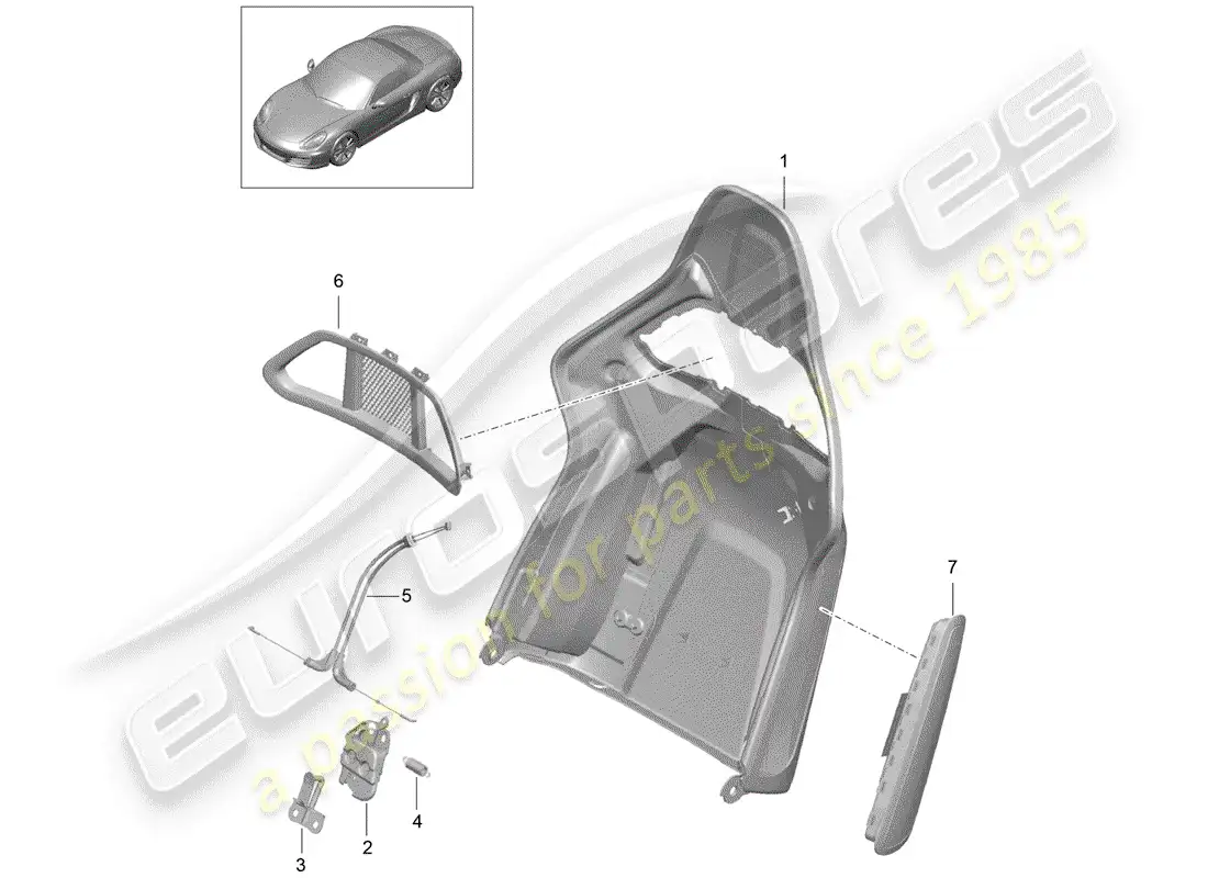 porsche 2016 (981 boxster) carcasa del respaldo diagrama de piezas