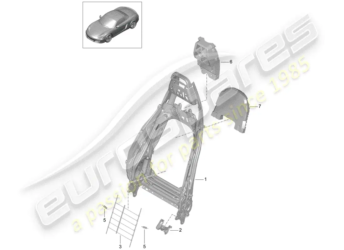 porsche 2016 (981 boxster) marco del respaldo diagrama de piezas
