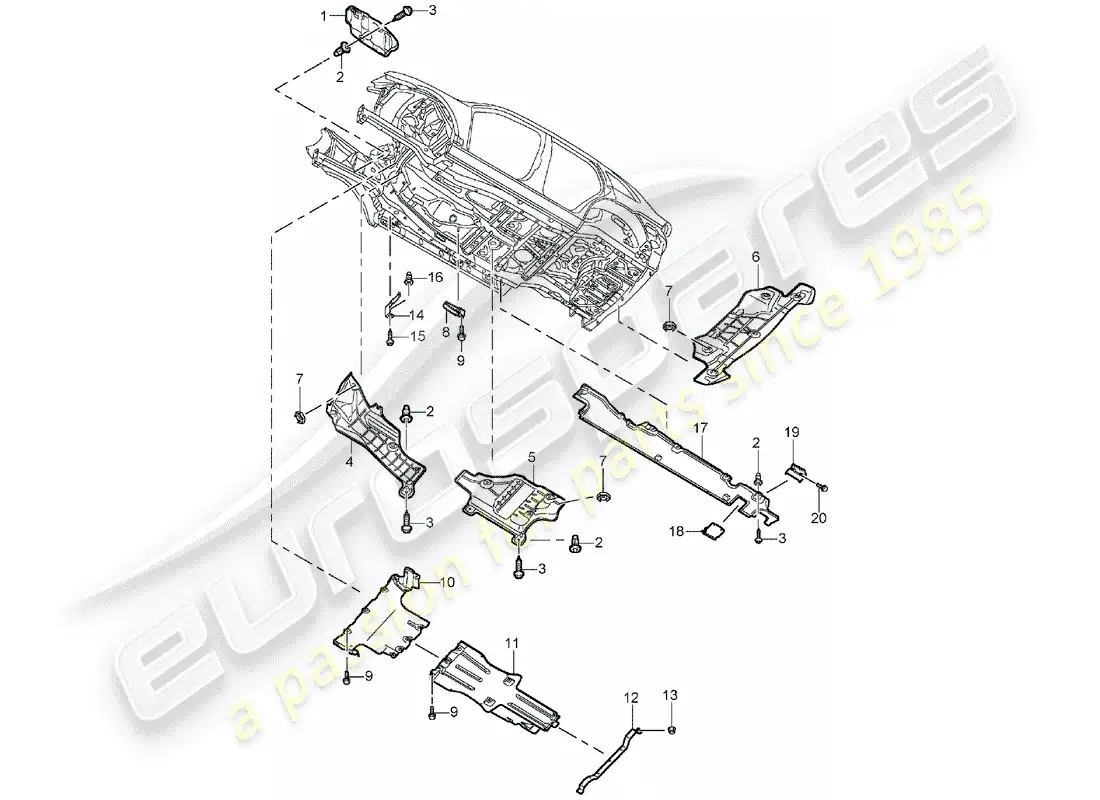 porsche 2006 (cayenne e1 9pa) revestimiento de bajos diagrama de piezas