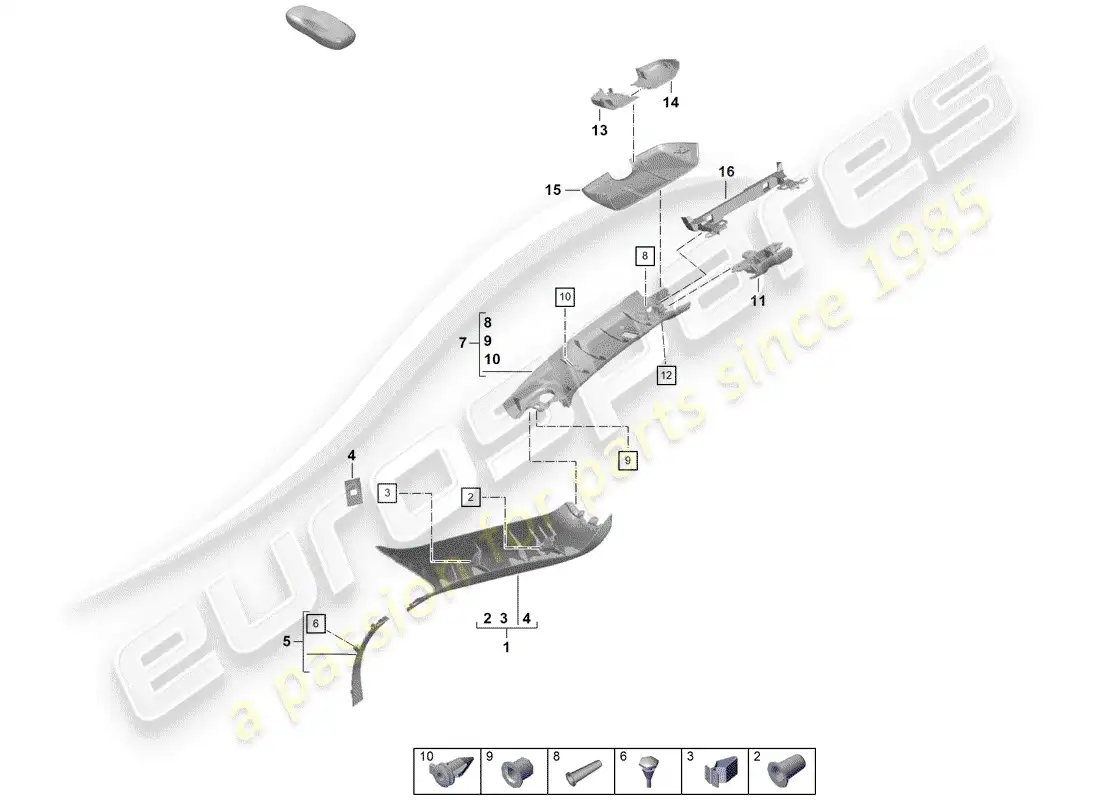 porsche 2020 (718 boxster spyder) un pilar diagrama de piezas