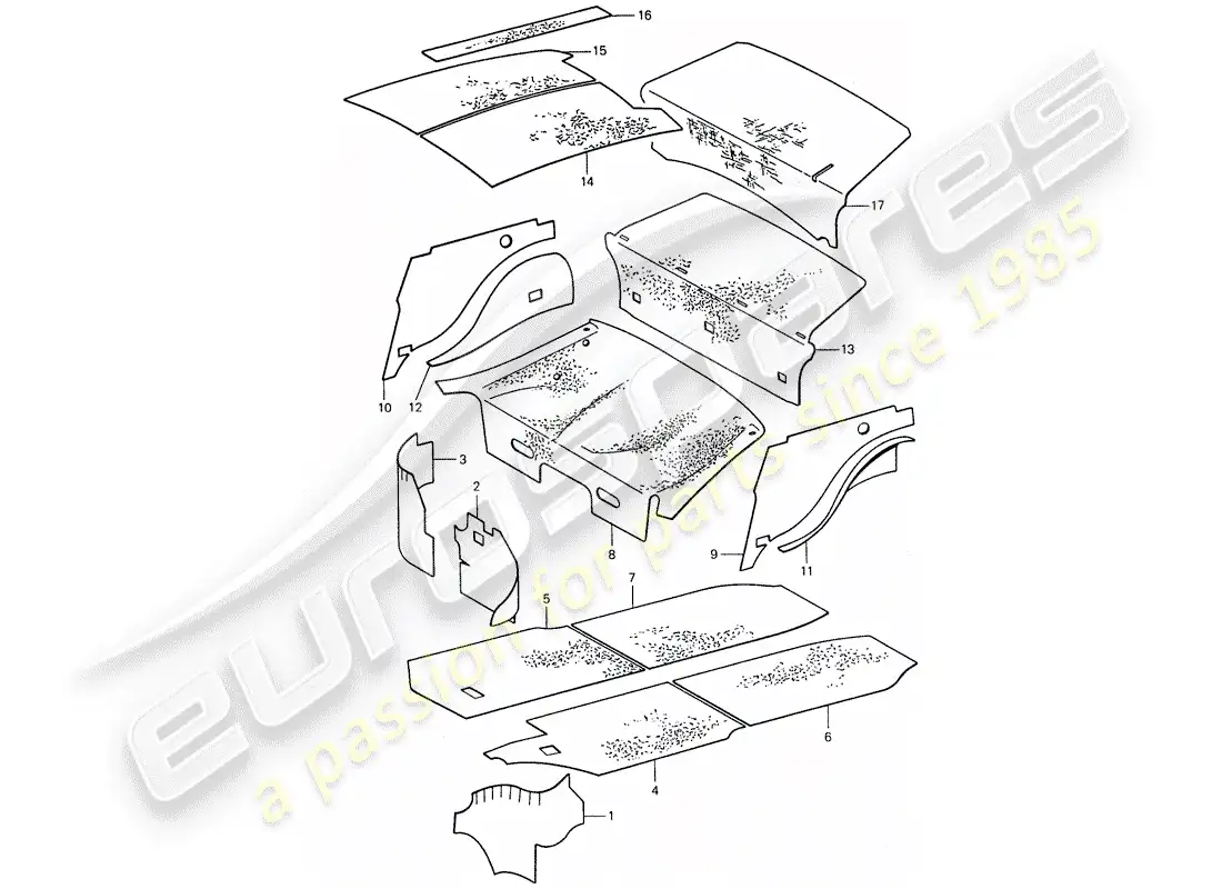 porsche 1975 (911) carcasa del cuerpo - absorbentes de sonido diagrama de piezas