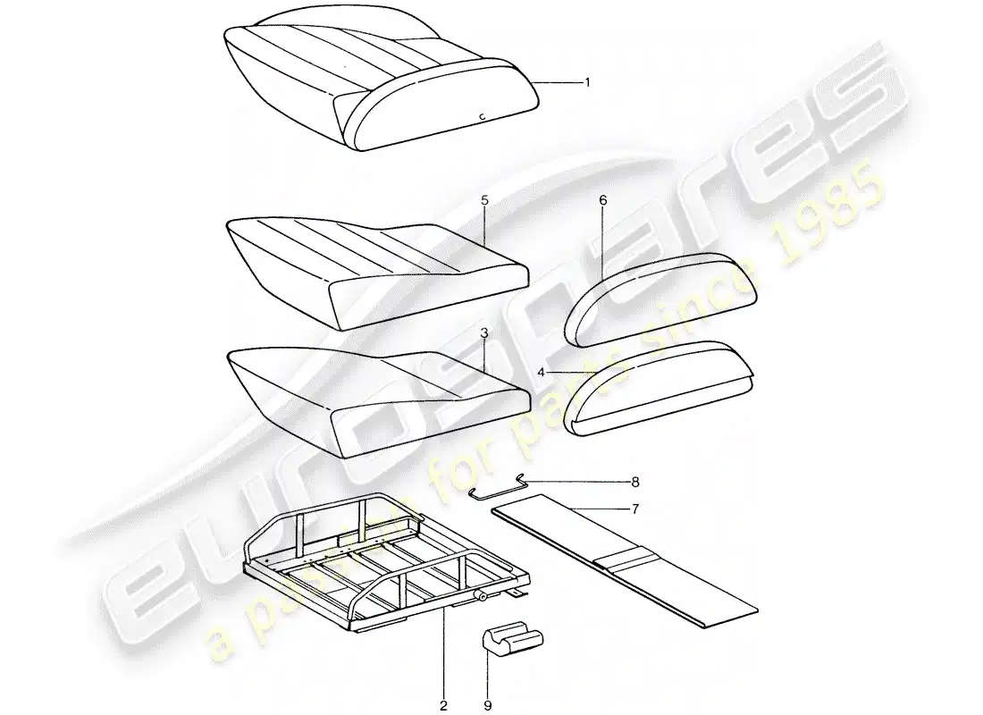 porsche 1975 (911) asiento deportivo - cojín de asiento - piezas individuales diagrama de piezas