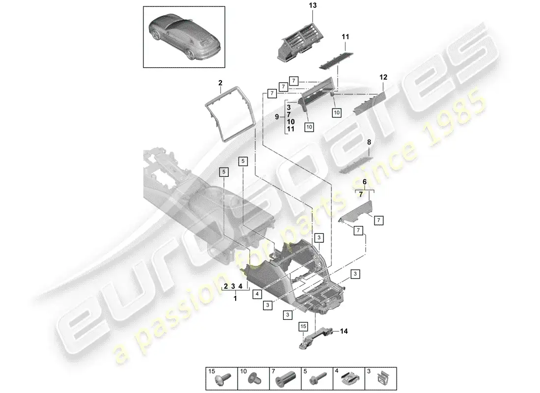 porsche 2019 (panamera 971-1) center console diagrama de piezas