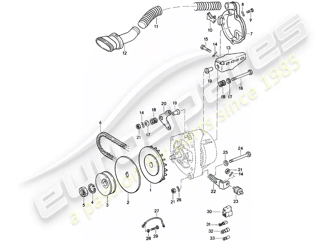 porsche 1983 (924) sujetadores - alternador diagrama de piezas