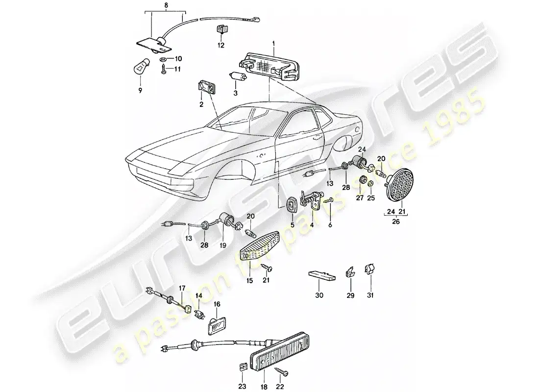 porsche 1983 (924) luz interior - repetidor de intermitentes diagrama de piezas