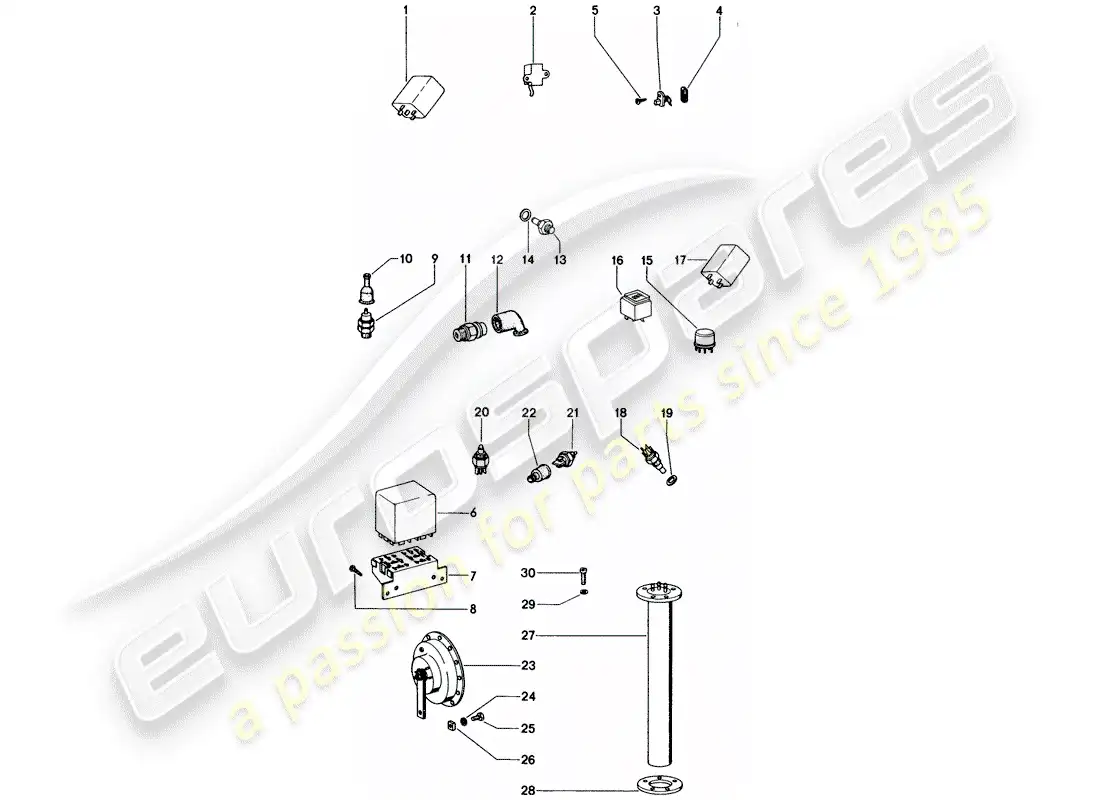 porsche 1975 (914) interruptor - relé - bocina diagrama de piezas