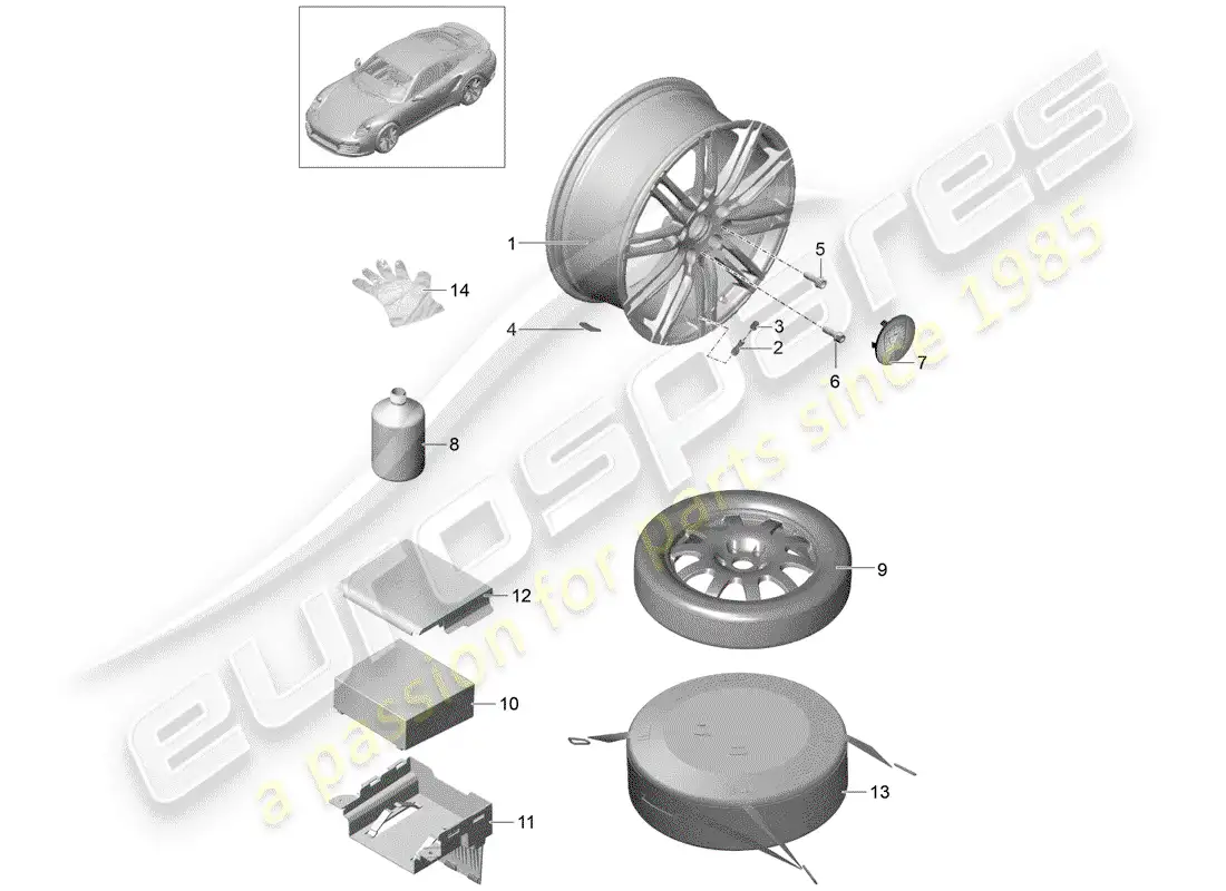 porsche 2020 (991-2 turbo) rueda de aleación diagrama de piezas