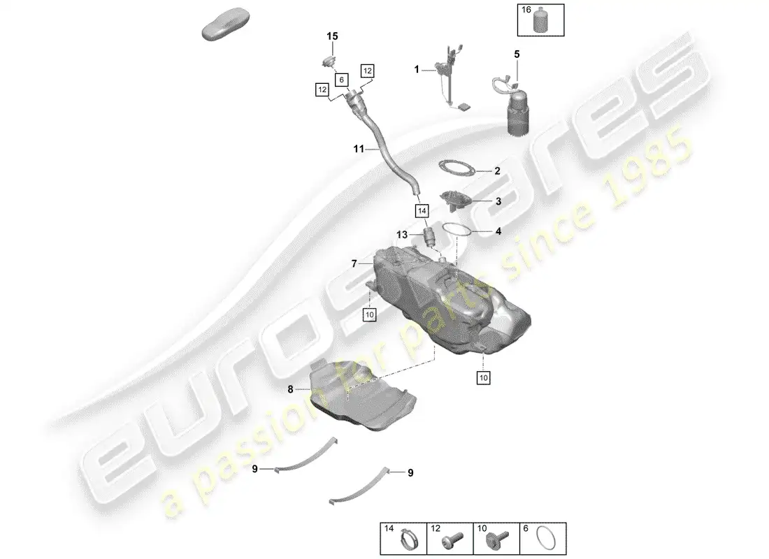porsche 2019 (718 boxster spyder) depósito de combustible diagrama de piezas