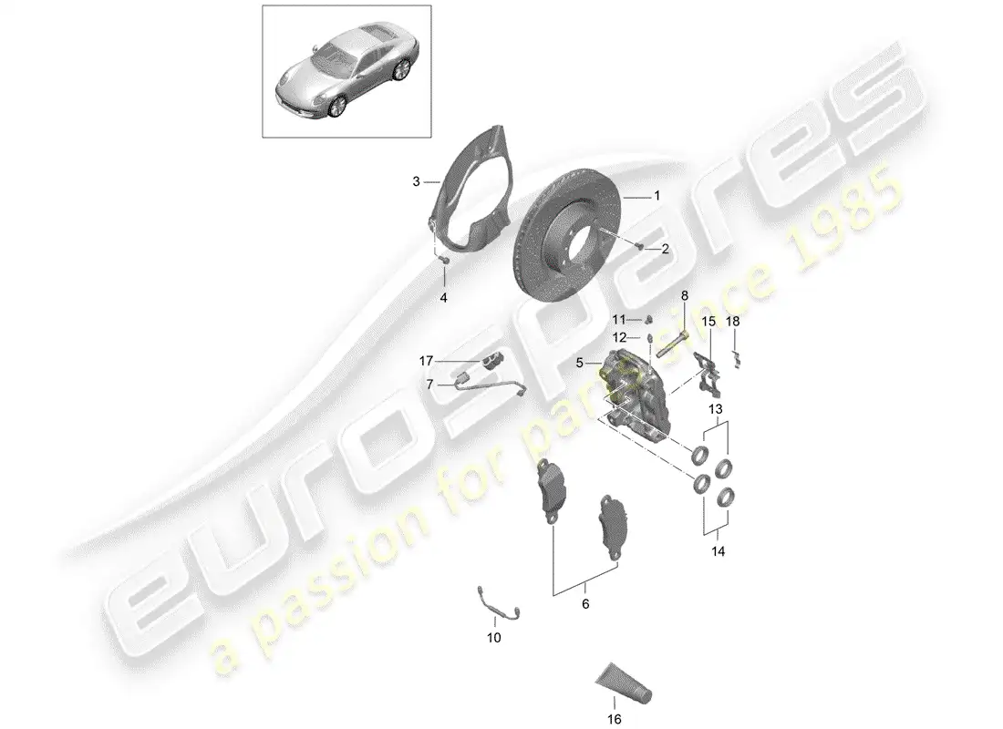 porsche 2013 (991-1) frenos de disco diagrama de piezas