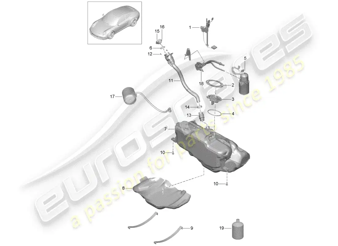 porsche 2013 (991-1) depósito de combustible diagrama de piezas