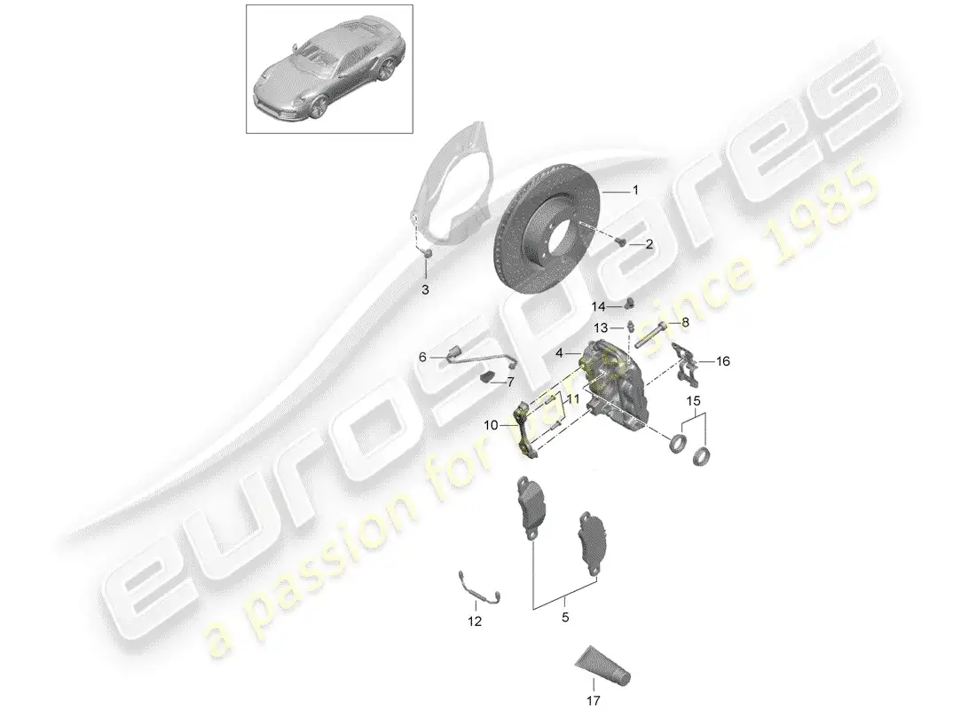porsche 2016 (991-1 turbo) frenos de disco diagrama de piezas