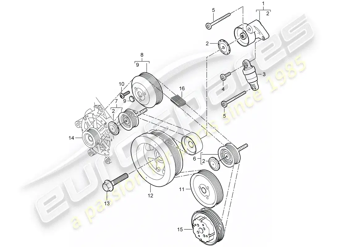 porsche 2007 (cayenne e1 9pa) amortiguador tensor de correa diagrama de piezas
