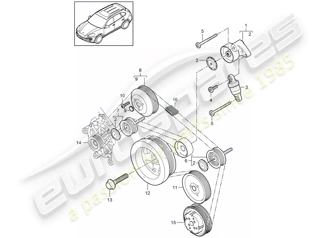 porsche 2018 (cayenne e2 92a) tensor de la correa diagrama de piezas