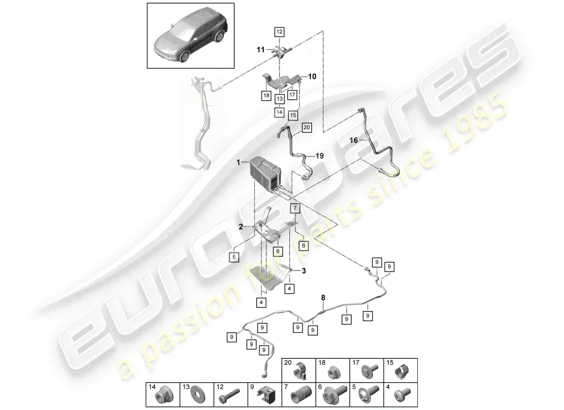 porsche 2018 (cayenne e3 9ya/9yb) bote de emisiones evaporativas diagrama de piezas