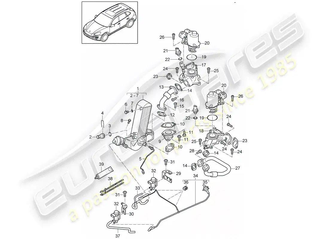 porsche 2013 (cayenne e2 92a) recirculación de escape diagrama de piezas