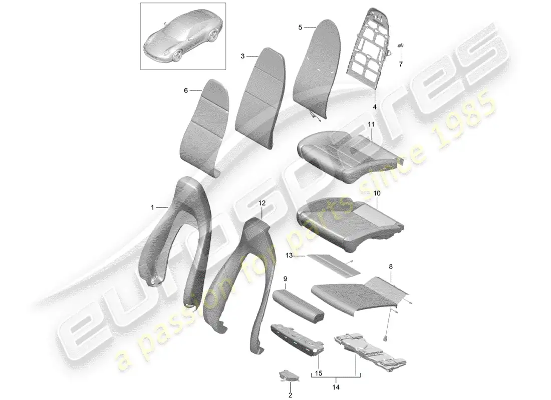 porsche 2014 (991-1) parte de espuma diagrama de piezas