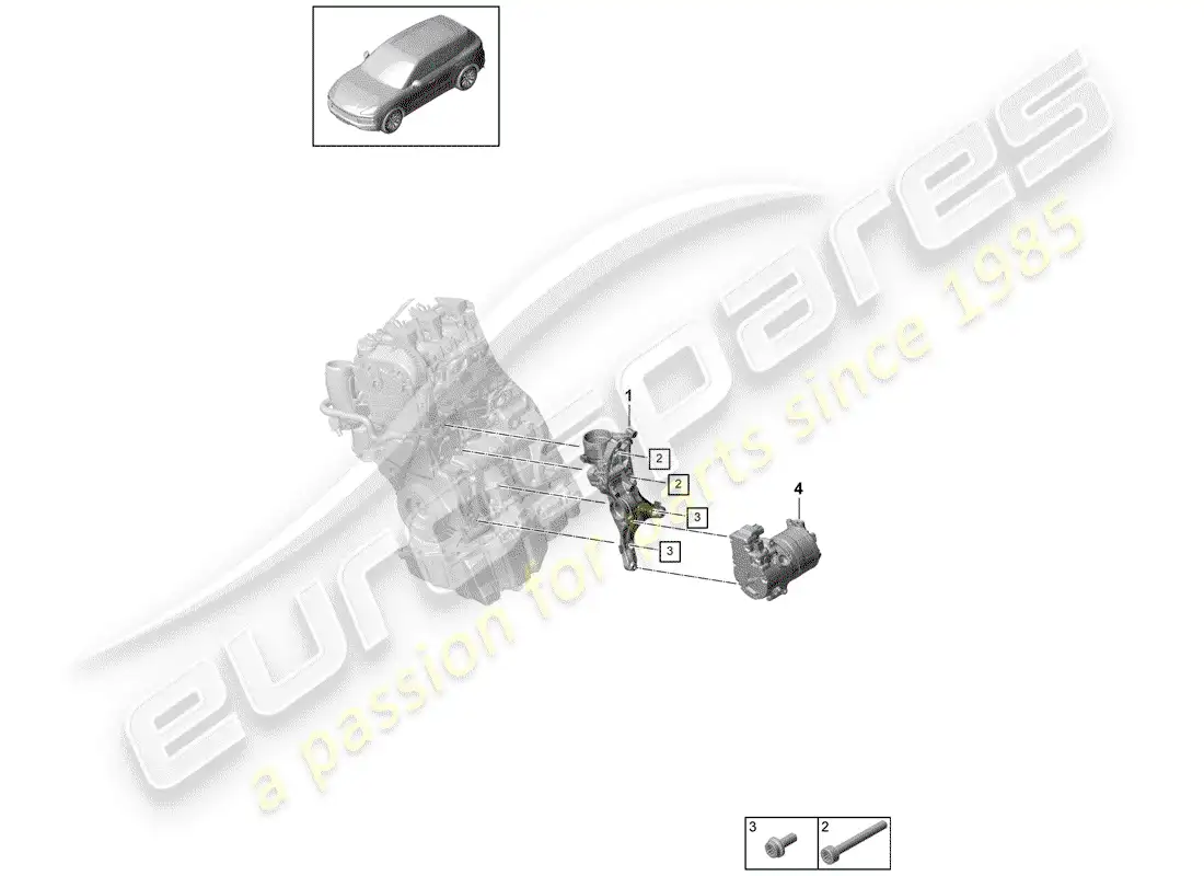 porsche 2019 (cayenne e3 9ya/9yb) cinturón acanalado en v diagrama de piezas