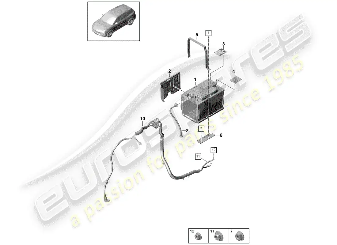 porsche 2019 (cayenne e3 9ya/9yb) batería diagrama de piezas