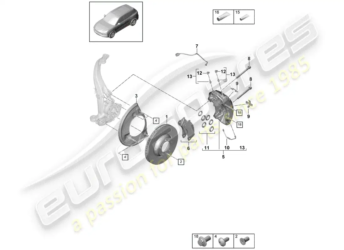 porsche 2019 (cayenne e3 9ya/9yb) frenos de disco diagrama de piezas