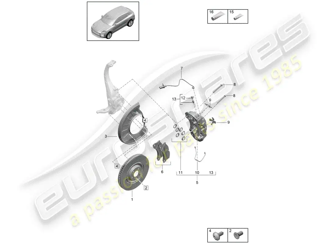 porsche 2019 (macan) frenos de disco diagrama de piezas