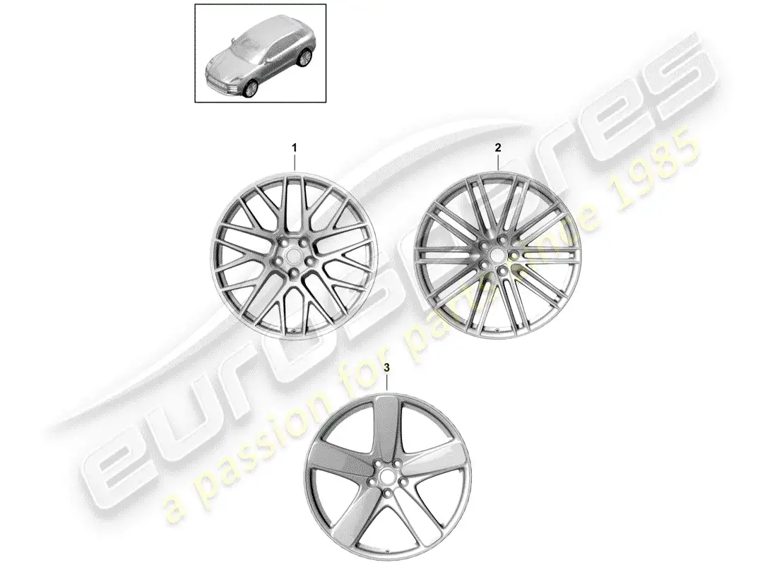 porsche 2019 (macan) rueda de aleación diagrama de piezas