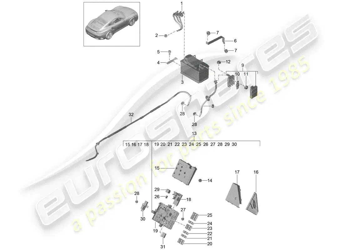 porsche 2017 (991-2 turbo) batería diagrama de piezas