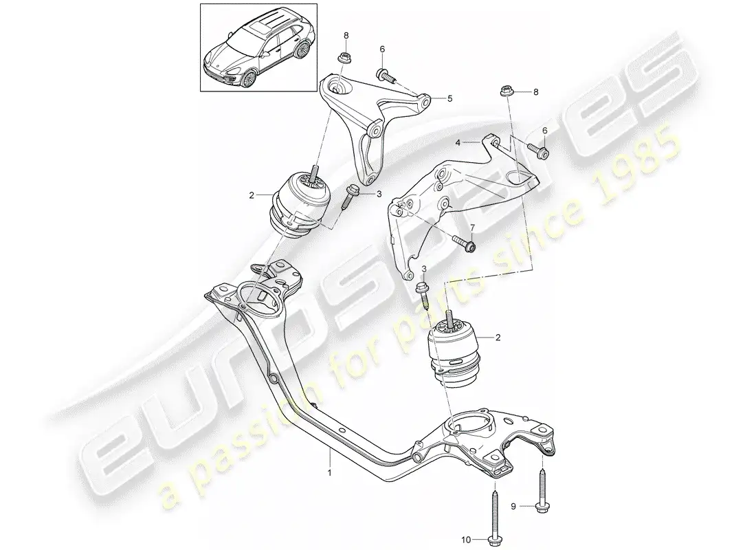 porsche 2013 (cayenne e2 92a) diagrama de piezas del dispositivo de elevación del motor