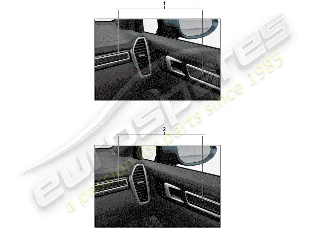 porsche 2018 (tequipment cayenne) moldura para panel de instrumentos diagrama de piezas