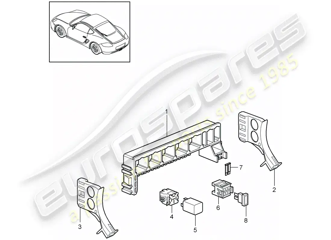porsche 2010 (987 cayman) caja de fusibles/placa de relés diagrama de piezas