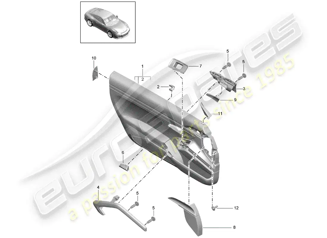 porsche 2014 (991-1 r/gt3/rs) panel de la puerta diagrama de piezas