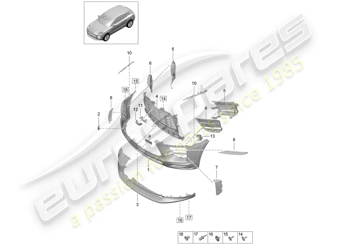 porsche 2020 (macan) parachoque diagrama de piezas