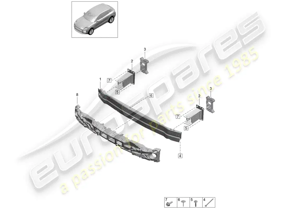 porsche 2020 (macan) soporte de parachoques diagrama de piezas