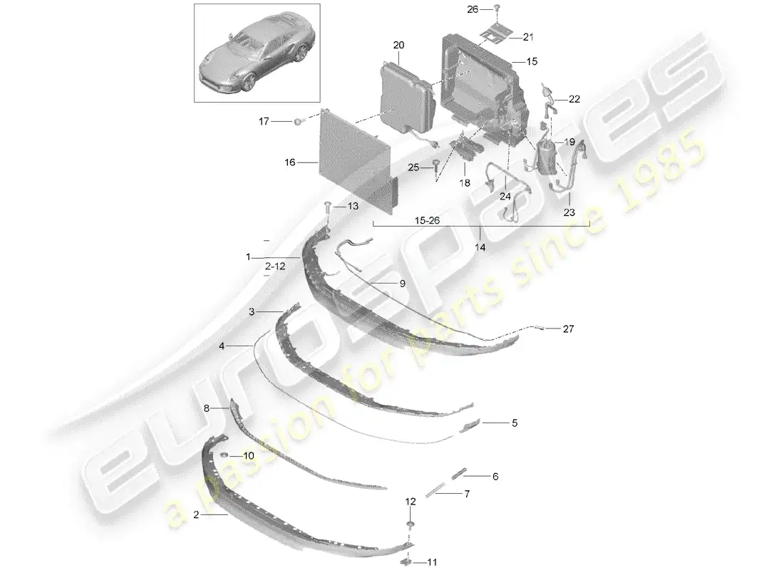 porsche 2019 (991-2 turbo) spoiler delantero diagrama de piezas