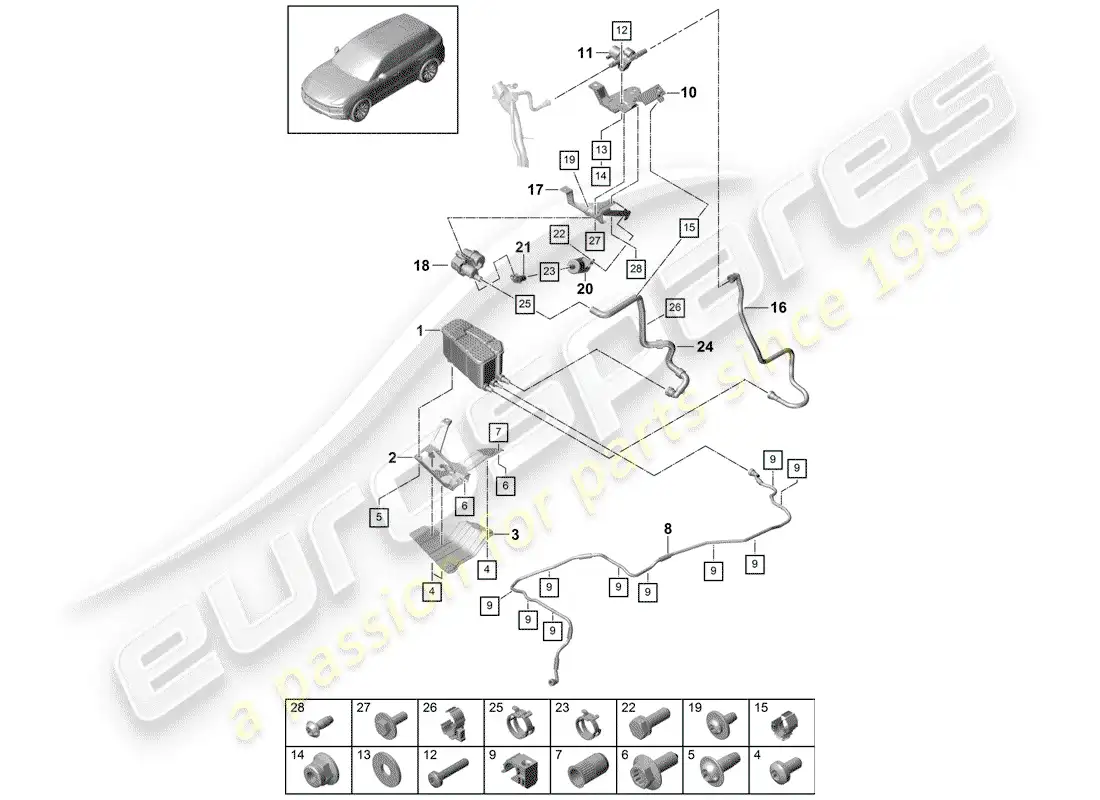 porsche 2018 (cayenne e3 9ya/9yb) bote de emisiones evaporativas diagrama de piezas