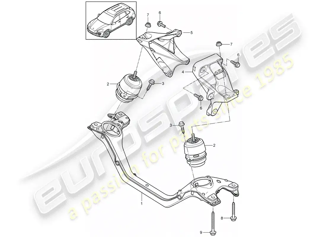 porsche 2013 (cayenne e2 92a) diagrama de piezas del dispositivo de elevación del motor