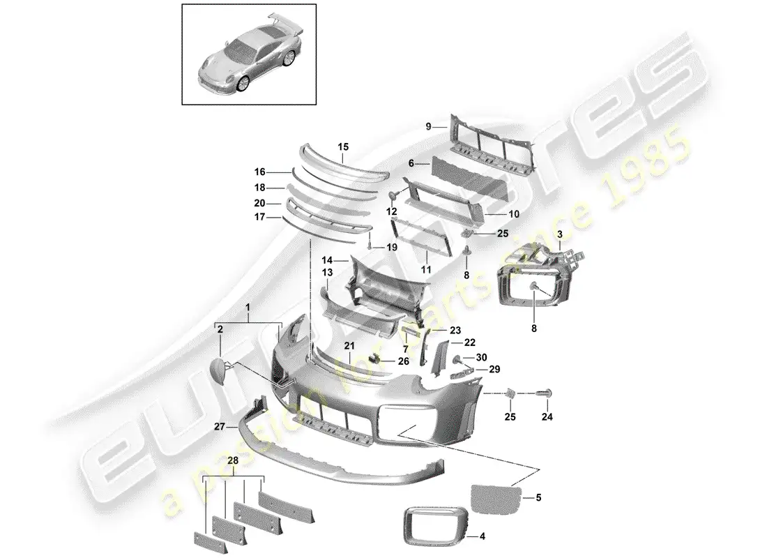 porsche 2019 (991-2 turbo) parachoque diagrama de piezas