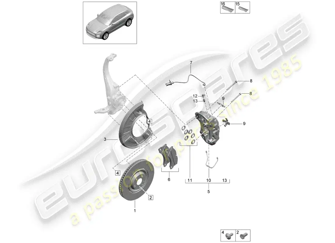 porsche 2020 (macan) frenos de disco diagrama de piezas
